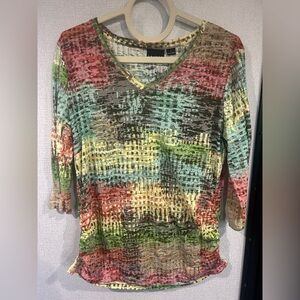 Tribal Colorful Textured 3/4 Sleeve Top